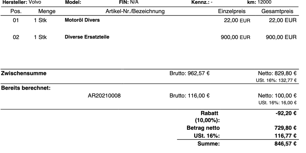 CATAMA Kfz Suite - Abschlagsrechnung