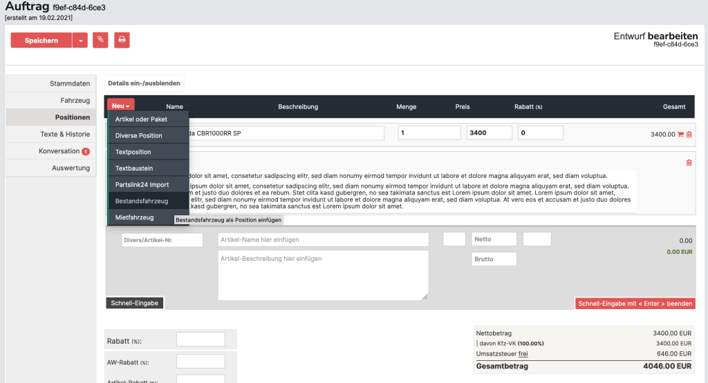 CATAMA Bestandsfahrzeuge auf Rechnungen